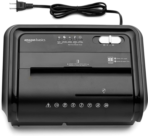 Amazon Basics 8-Sheet High-Security Micro-Cut Shredder with Pullout Basket