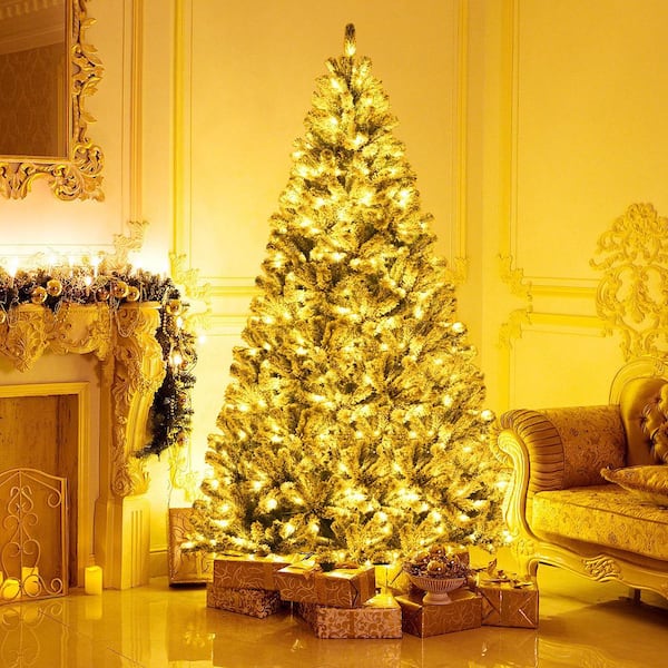 8 ft. Pre-Lit Artificial Christmas Tree Snow Flocked Full Xmas Tree