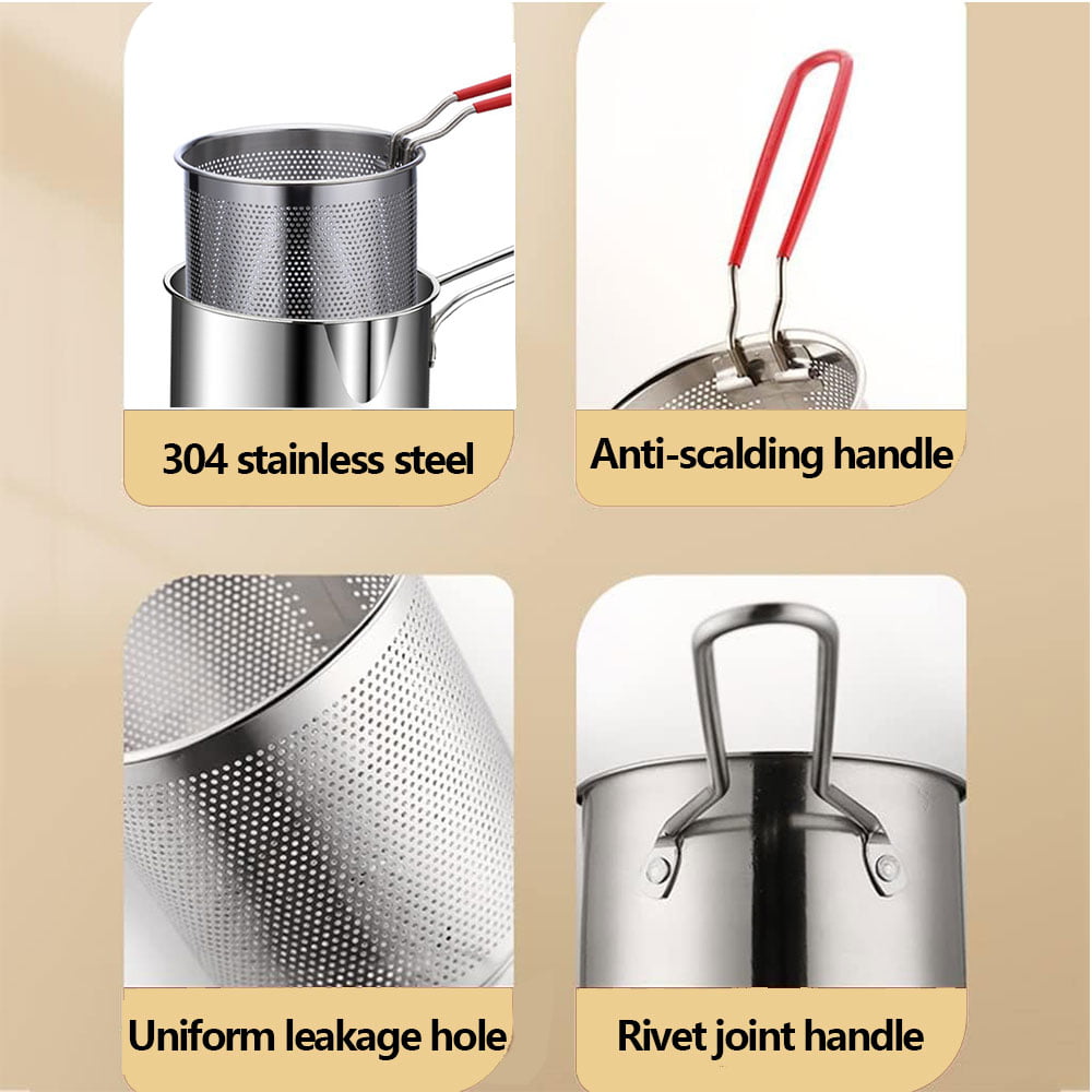 KKMOL Stainless Steel Deep Fryer Pot with Basket Fryer Pan Kitchen Frying Cooking Tool