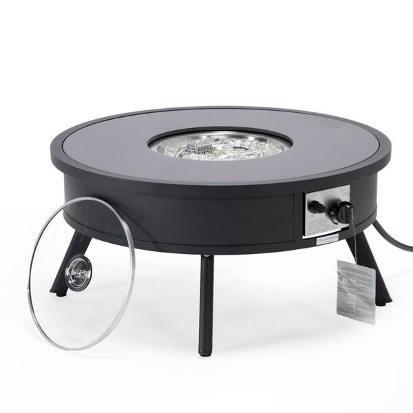 Walbrooke Modern Black Patio Round Fire Pit Table with Aluminum Frame