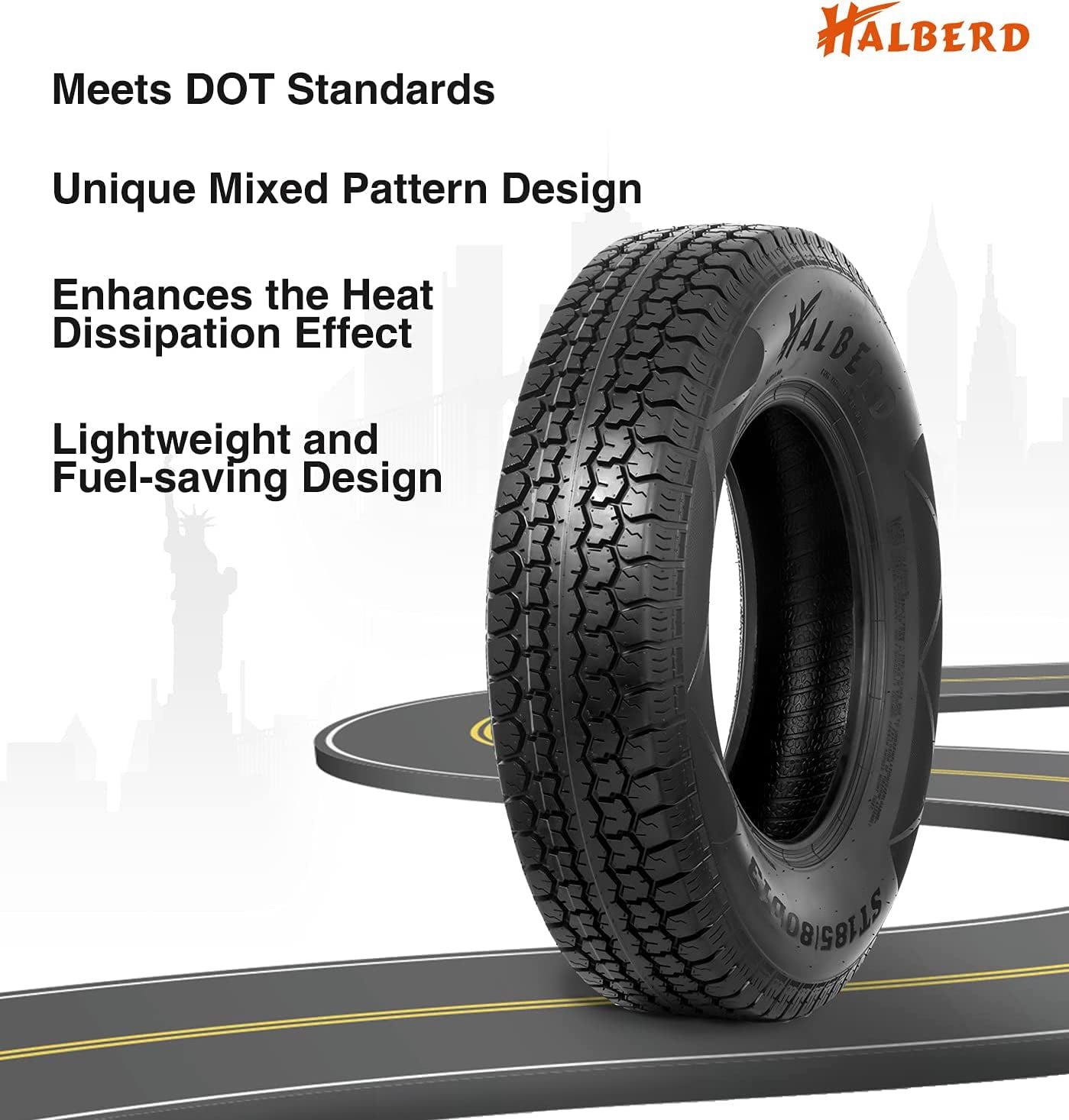 HALBERD  2Pack  Premium Trailer Tires ST185/80D13 6PR Load Range C 13in Fuel-saving Designed Tires ST185 80 13