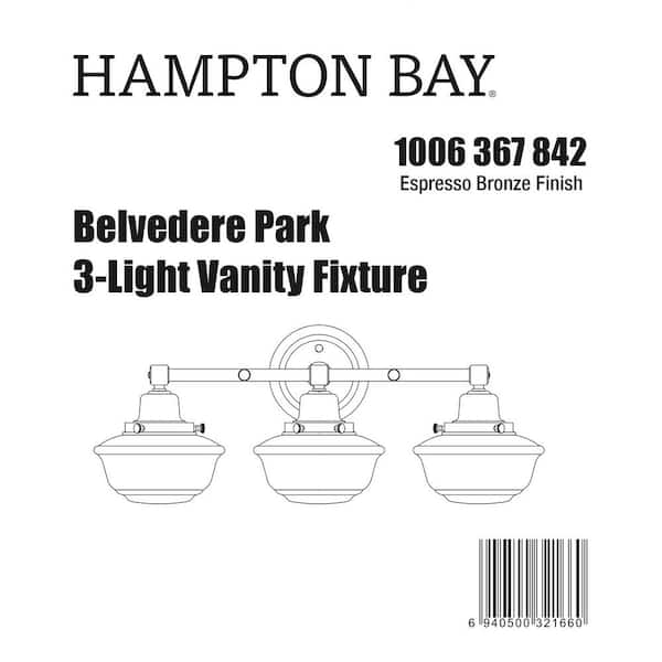 Belvedere Park 23.25 in. 3-Light Espresso Bronze Farmhouse Bathroom Vanity Light with Frosted Glass Shades