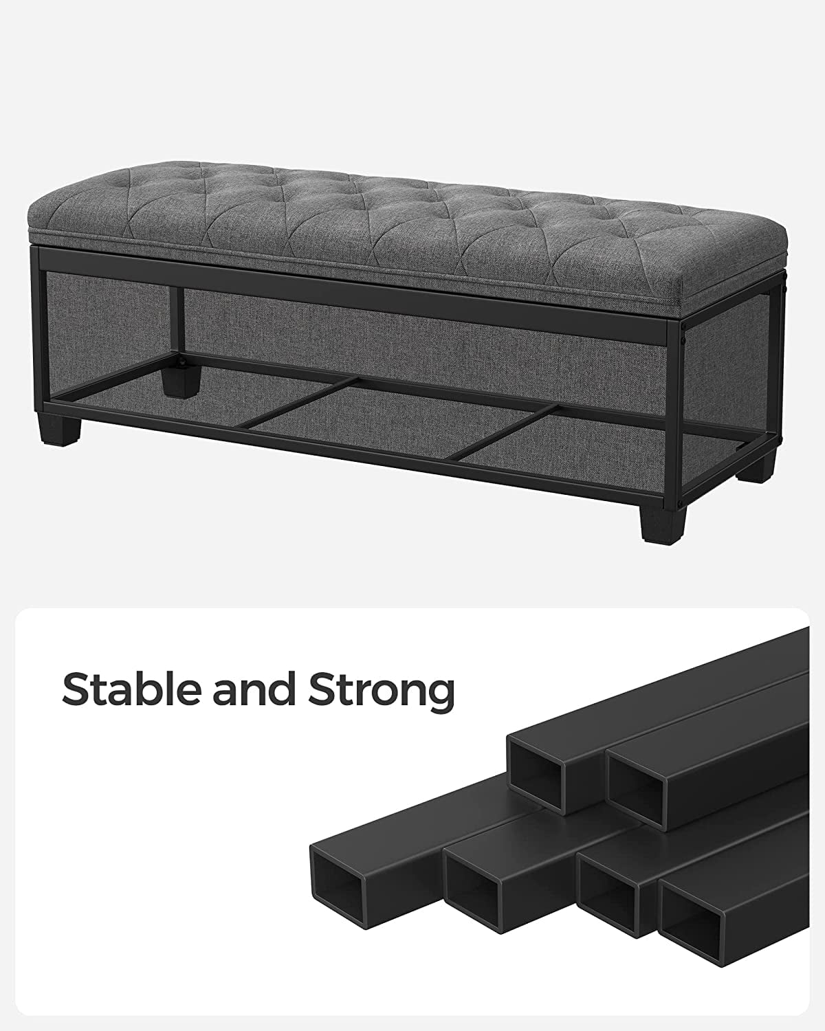 SONGMICS Storage Ottoman Bench Footrest Ottoman with Storage for Bedroom Living Room Dark Gray