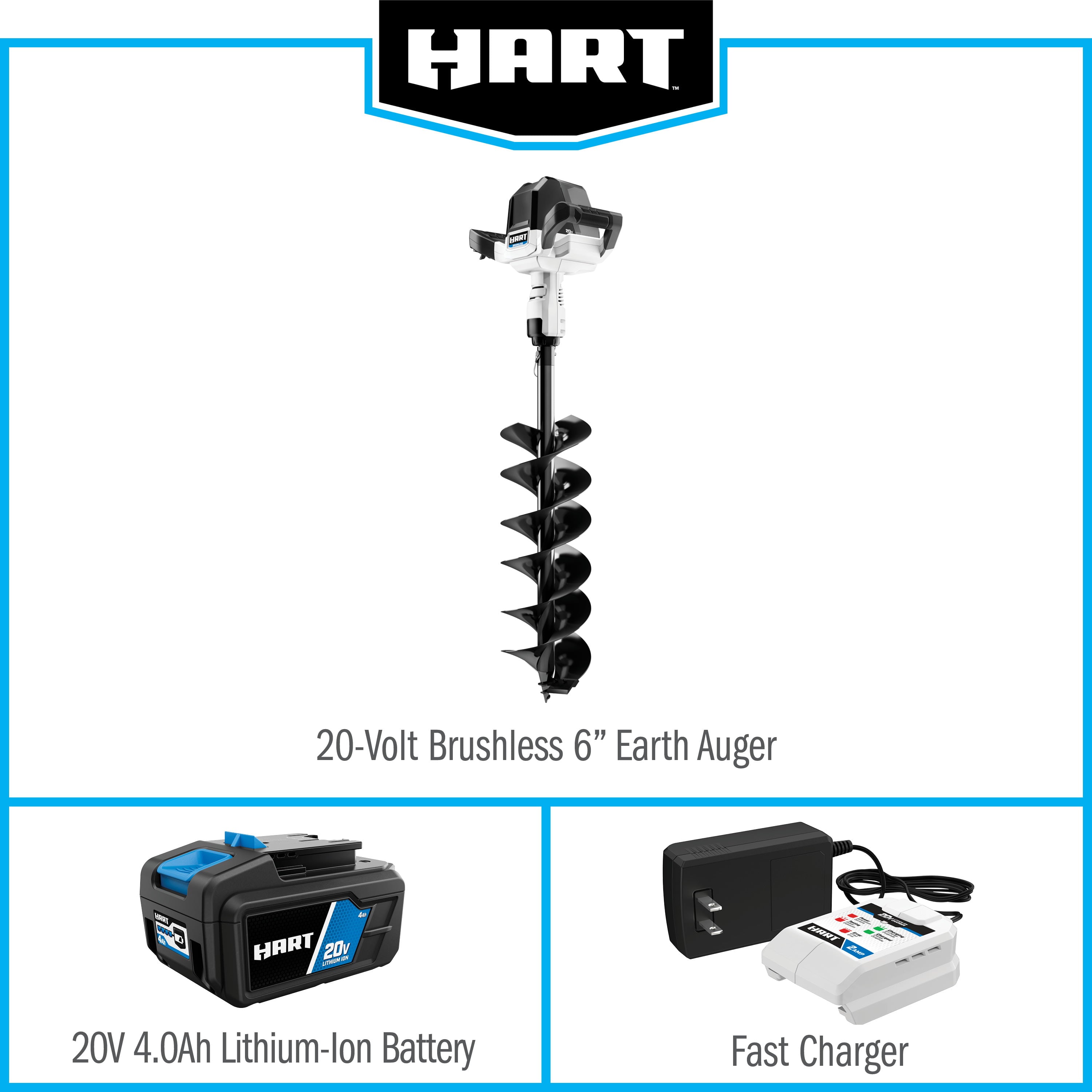 HART 20-Volt Brushless 6-Inch Earth Auger (1) 4.0Ah Lithium-Ion Battery