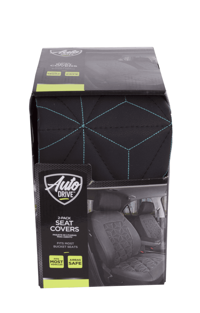 Auto Drive 2PC PVC Quilted Geometric Low Back Seat Covers Leather Teal - Universal Fit, 1902SC54
