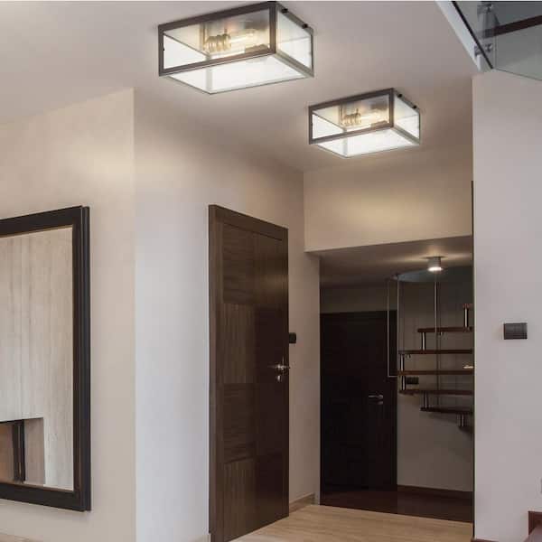 Grayson 12 in. Oil Rubbed Bronze/Clear Metal/Glass LED Flush Mount