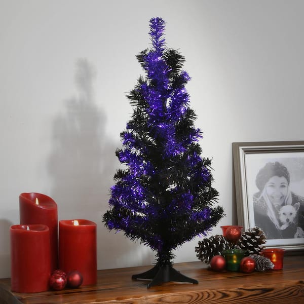 2 ft. Black and Purple Tinsel Halloween Tree