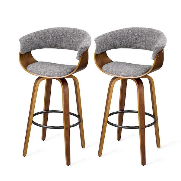 Mid-Century Modern Walnut Swivel Bar Stool (Set of 2)