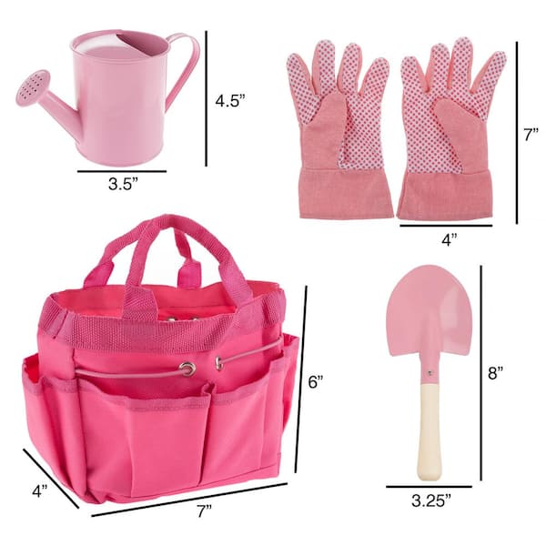 Kids Pink Gardening Tool Set with Canvas Bag