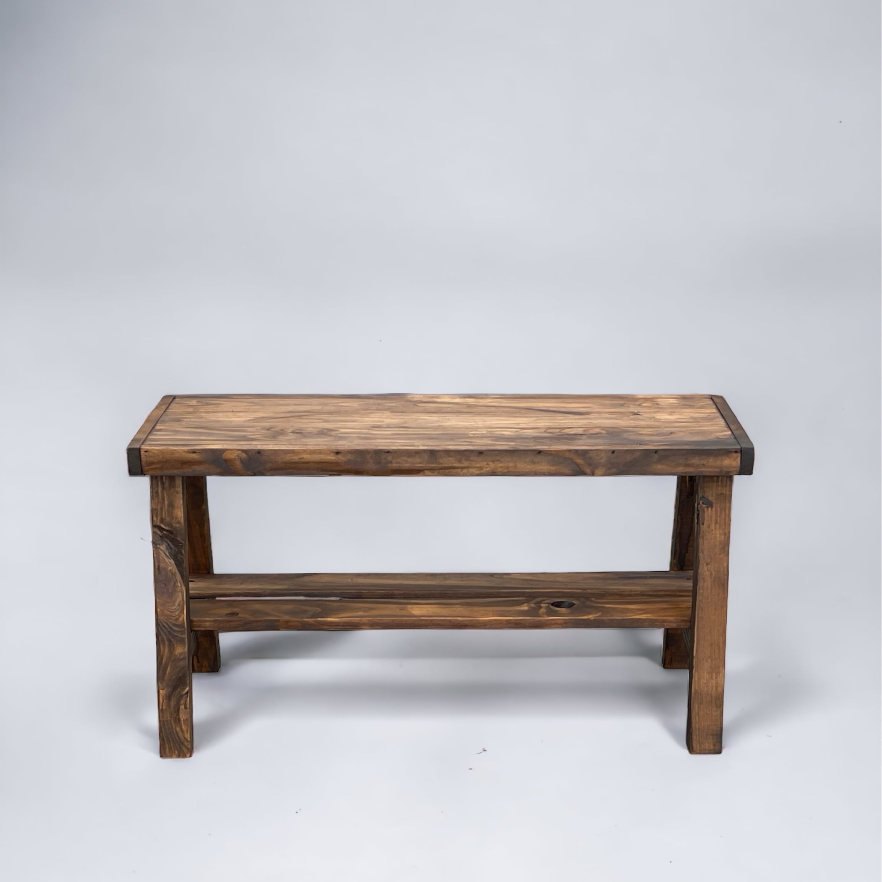 Solid Pine Wood Entryway Bench with Shelf, Dark Brown Finish