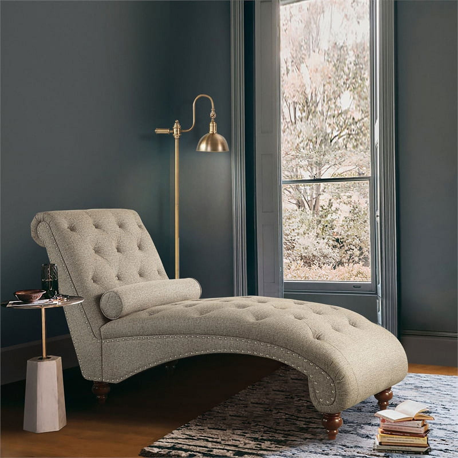 Lexicon Bonne Nail Head Trim & Tufted Chaise, Brown