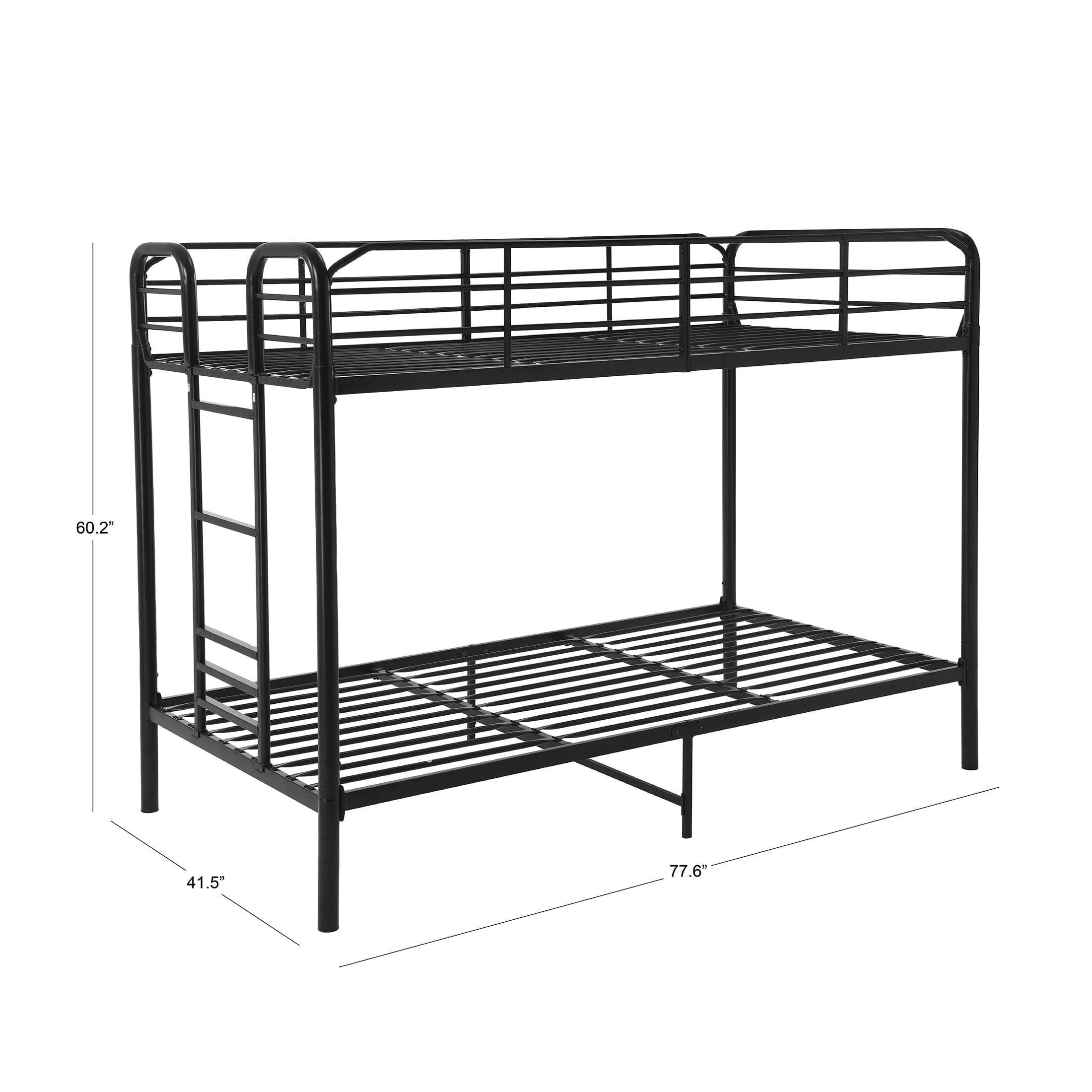 Your Zone Kids Metal Twin over Twin Quad Bunk Bed with Ladder and Guardrails, Black