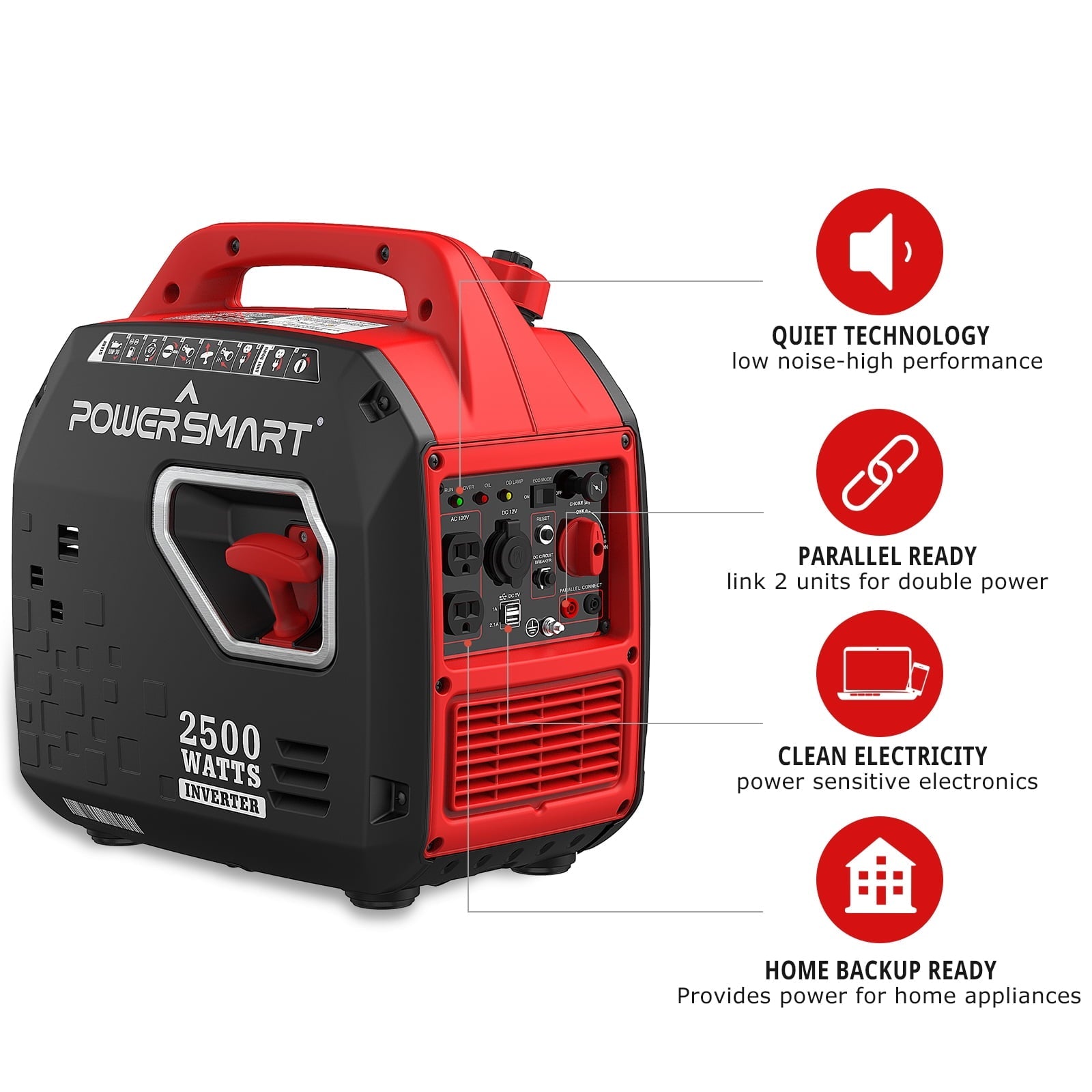 PowerSmart 2500W Portable Inverter Gas Generator for Home Use Outdoors Camping
