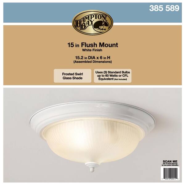 15 in. 3-Light White Dome Flush Mount with White Glass Shade