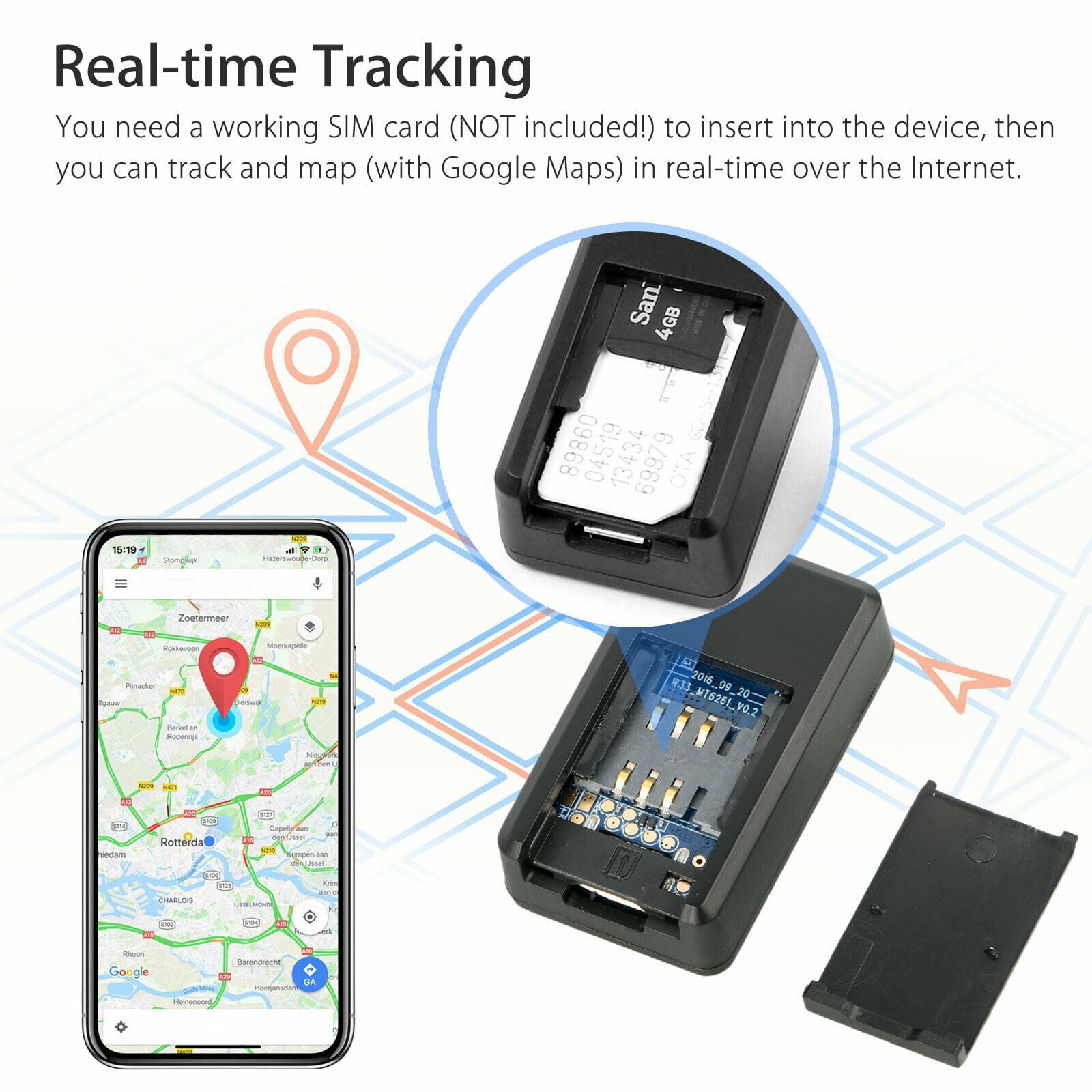 GPS Tracker with No Monthly Fee, Wireless Mini Portable Magnetic Tracker Hidden for Vehicle Anti-Theft / Teen Driving