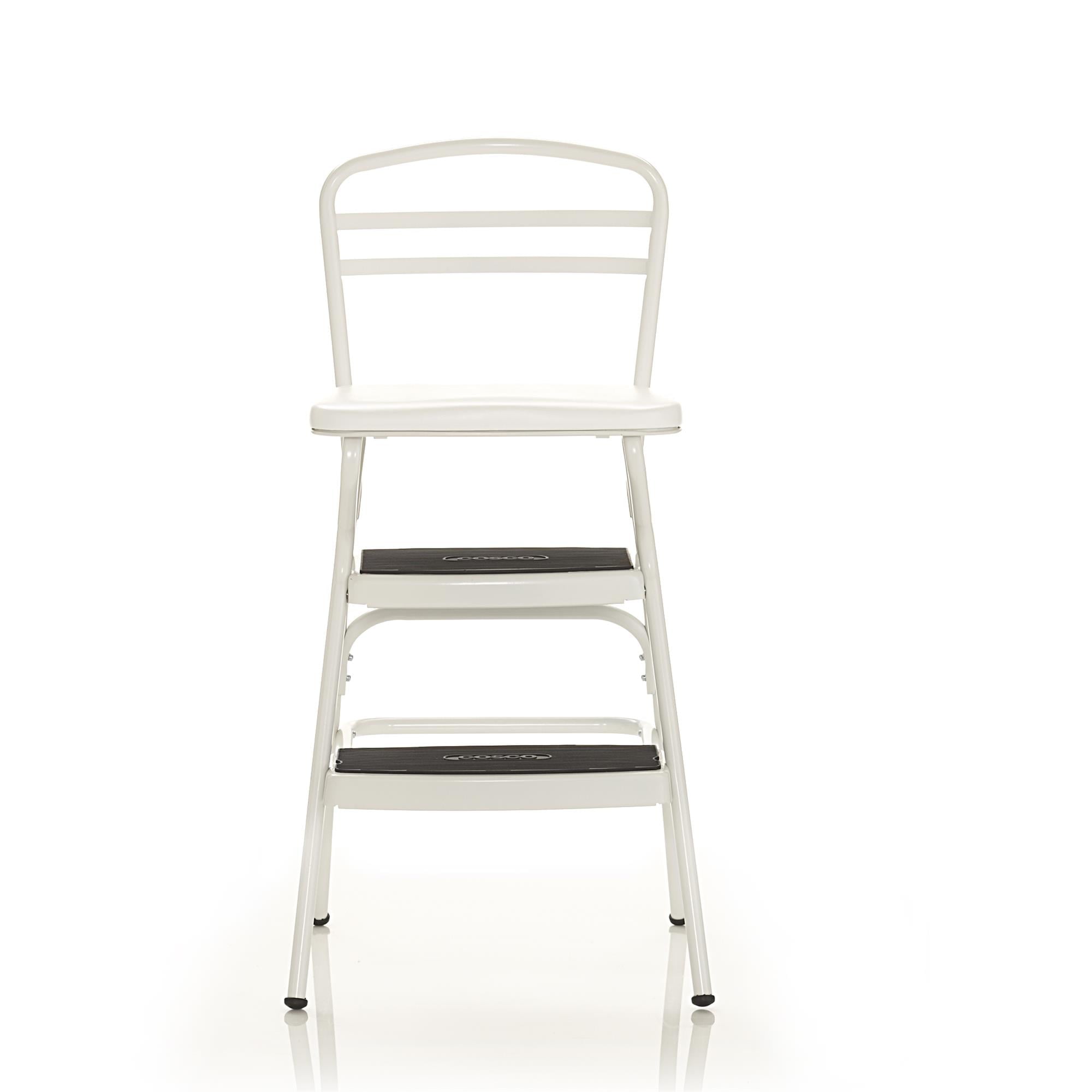 COSCO Stylaire Retro Chair + Step Stool with flip-up seat (white, one pack)