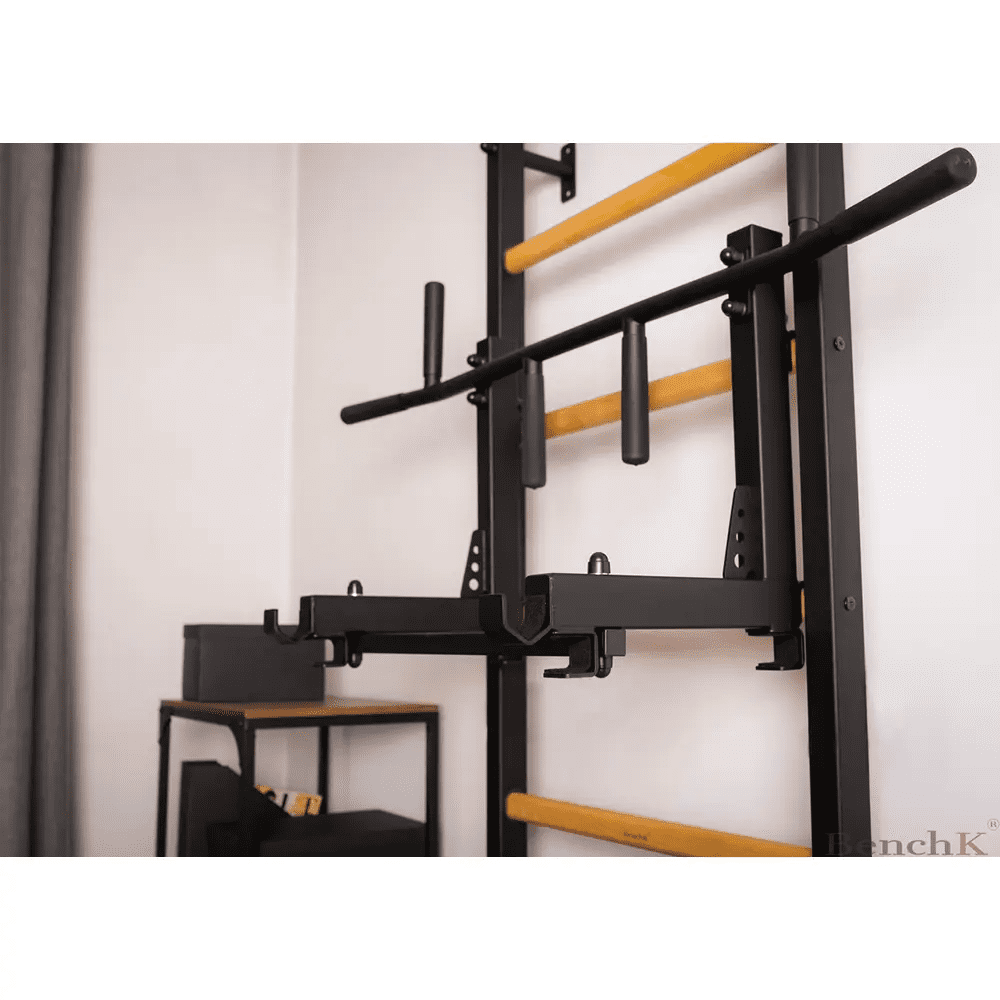 BenchK 231 Black Wall bars with convertible steel 6-grip pull-up bar that can also be used as a barbell holder