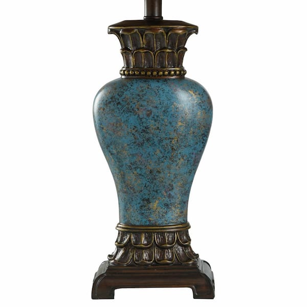 30 in. Blue/Brown/Bronze/Gold Table Lamp with Taupe Fabric Shade