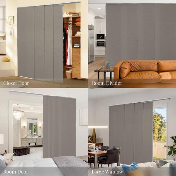 Dried Sage Adjustable Sliding Panel Track Blind with 23 in. Slats up to 86 in. W x 96 in. L