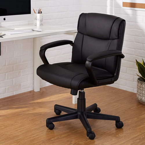 Basics Padded Office Desk Chair With Armrests Adjustable Height 360-Degree Black