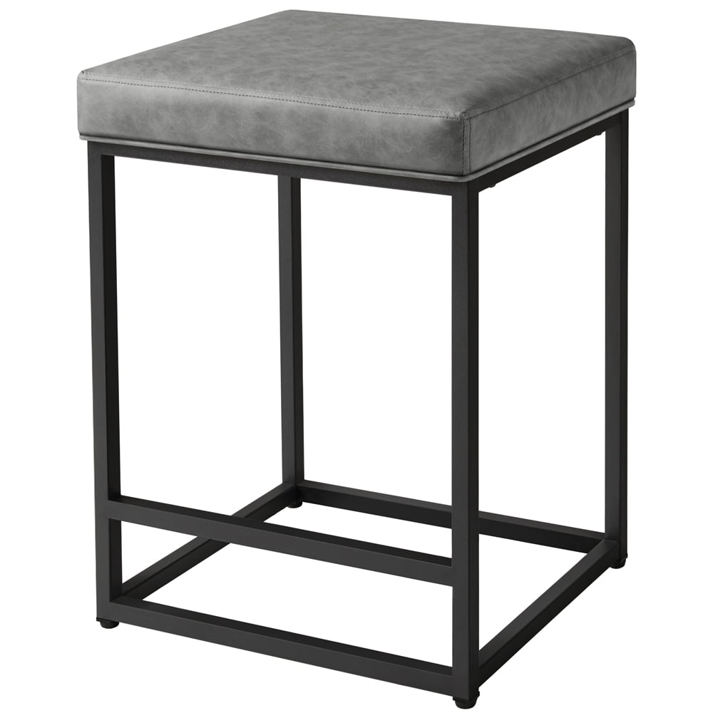 Topeakmart 2pcs 24'' H Modern Leather Bar Stools Backless Counter Hight, Gray