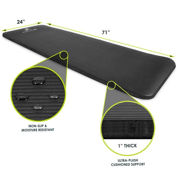 All Purpose Black 71 in. L x 24 in. W x 1 in. T Extra Thick Yoga and Pilates Exercise Mat Non Slip (11.83 sq. ft.)