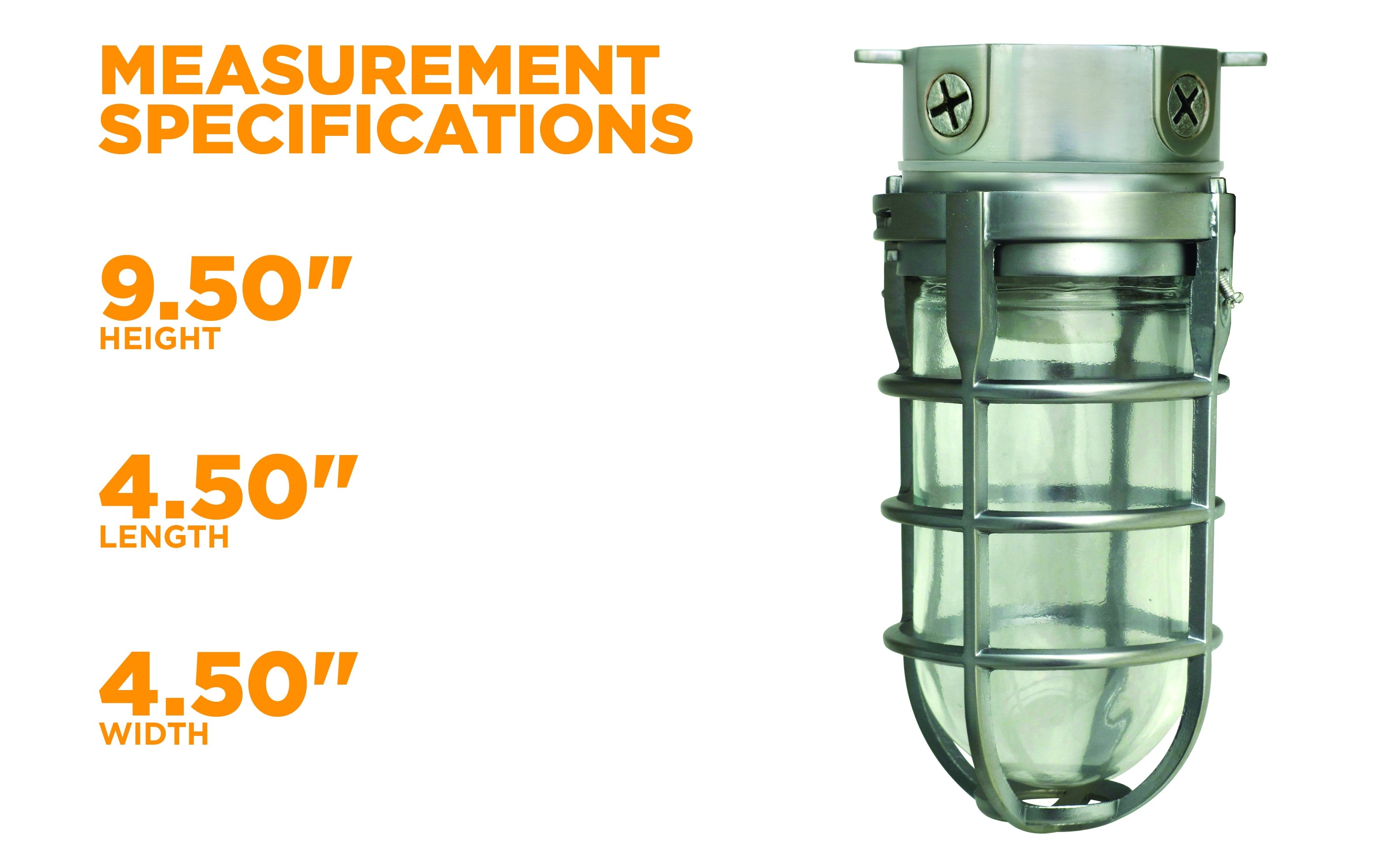 Designers Edge L1706 Silver 150W Ceiling Mount Industrial Light Fixture with Tempered Glass Lens and Cage, Vandal Resistant Security Light