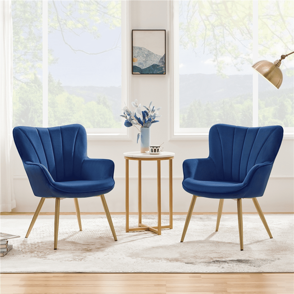 Easyfashion Modern Upholstered Velvet Accent Chair with Wing Side, Blue