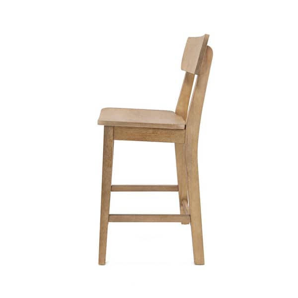 Torino 39 in. H Barnwood Wire - Brush Open Back Wood 24 in. Bar Stool with Wood Seat