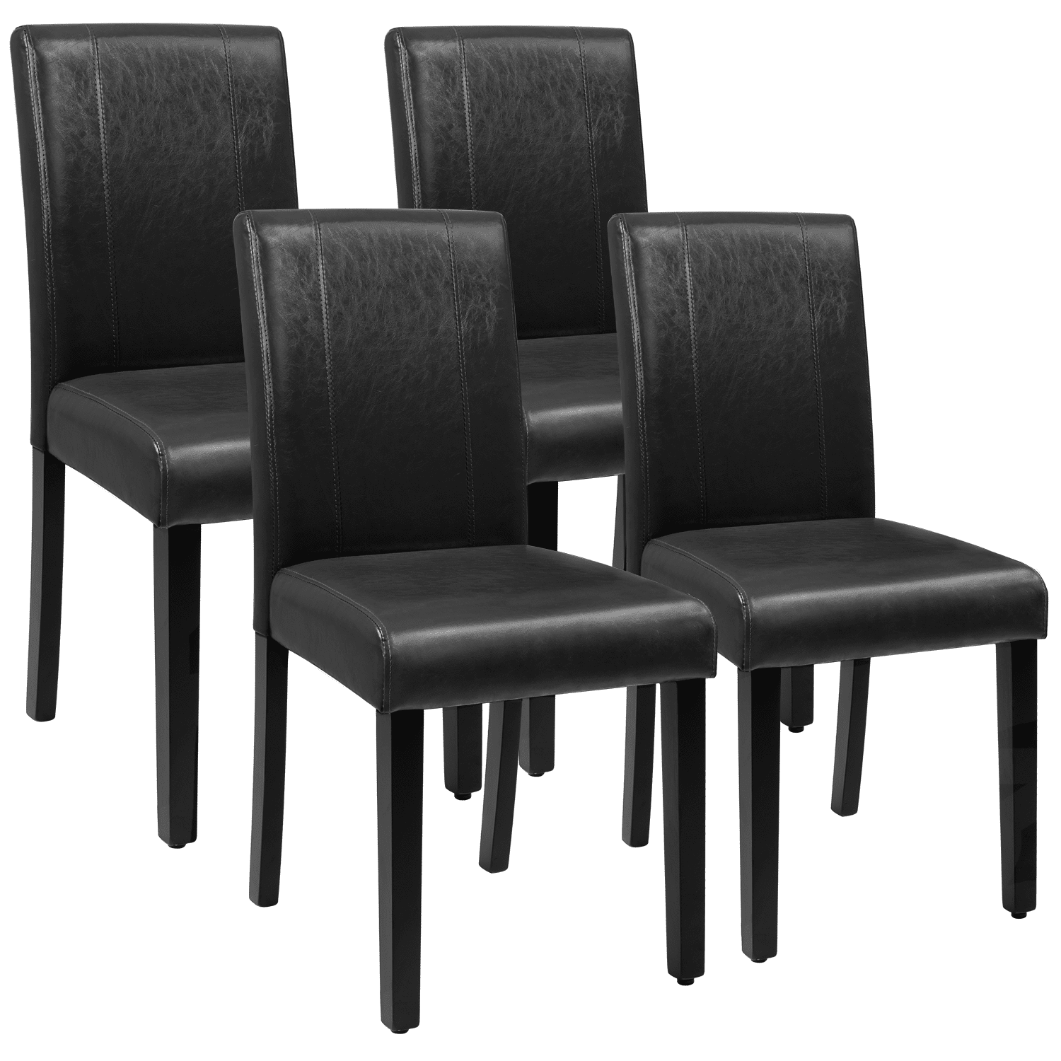 Lacoo Set of 4 Urban Style PU Leather Dining Chairs with Wood Legs, Black