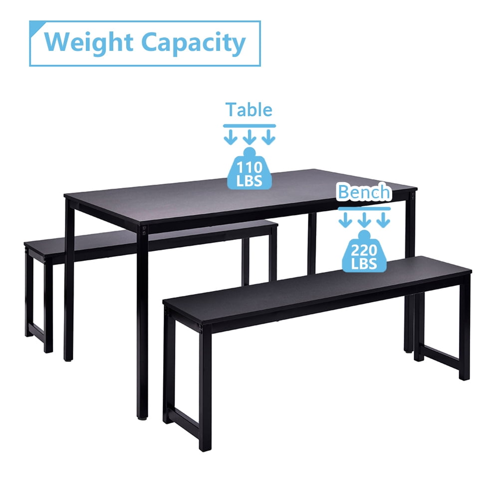 uhomepro Dining Room Table Set, 3-Piece Breakfast Nook Dining Table Set with Two Benches, Dining Room Table Set Kitchen Table Set with Metal Frame, Modern Furniture for Home Cafeteria, Black