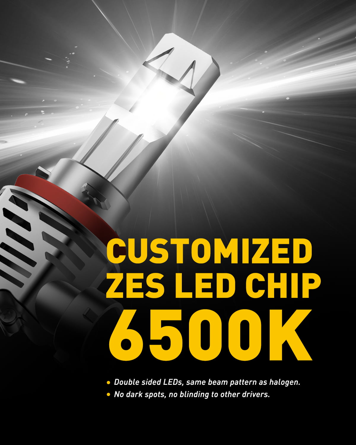 AUXITO H11 LED Headlight Bulbs 12000lm Per Set 6500K Cool White Wireless H8 H9 H11 Headlight Bulb, Pack of 2