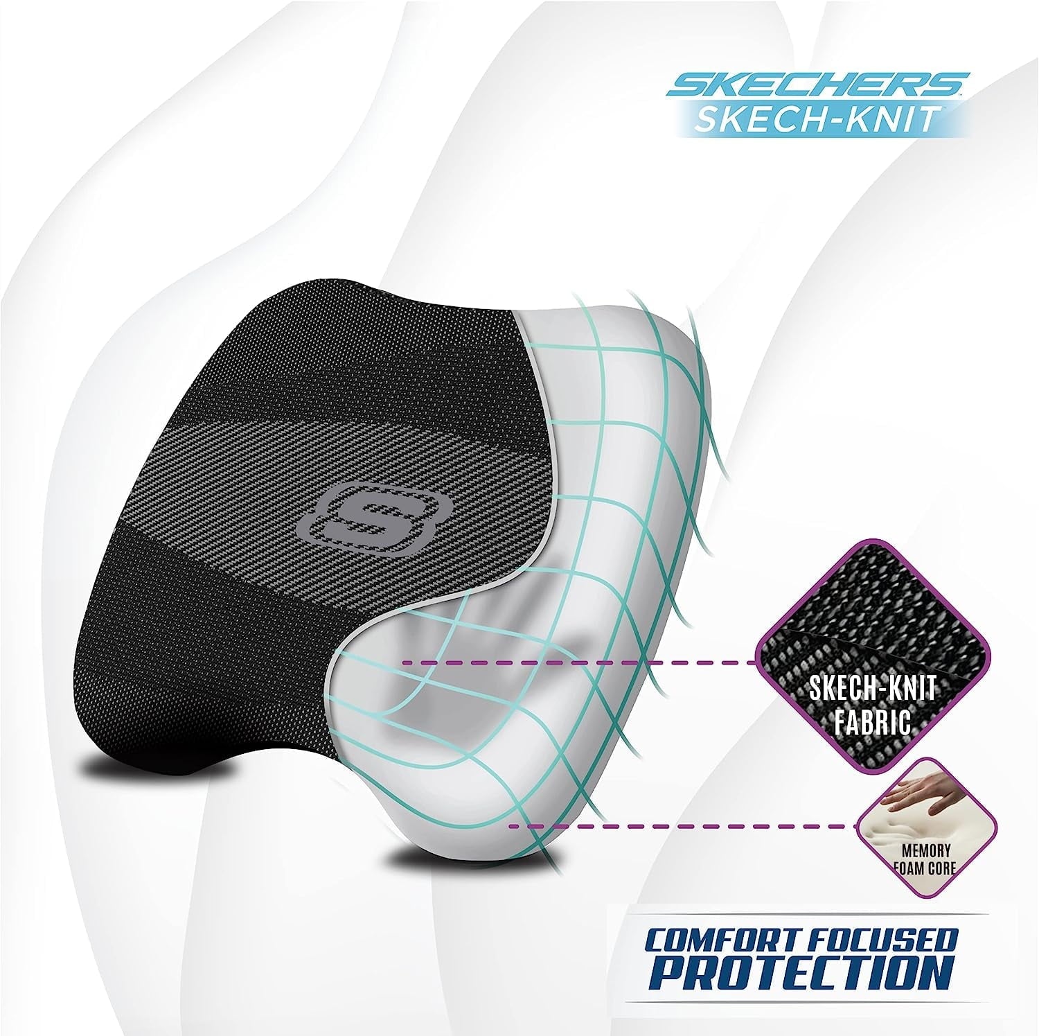 Skechers 22WMSK06 Seat Cushion, Skech-Knit Memory Foam Seat Pad Universal Fit for Most Cars, Chairs