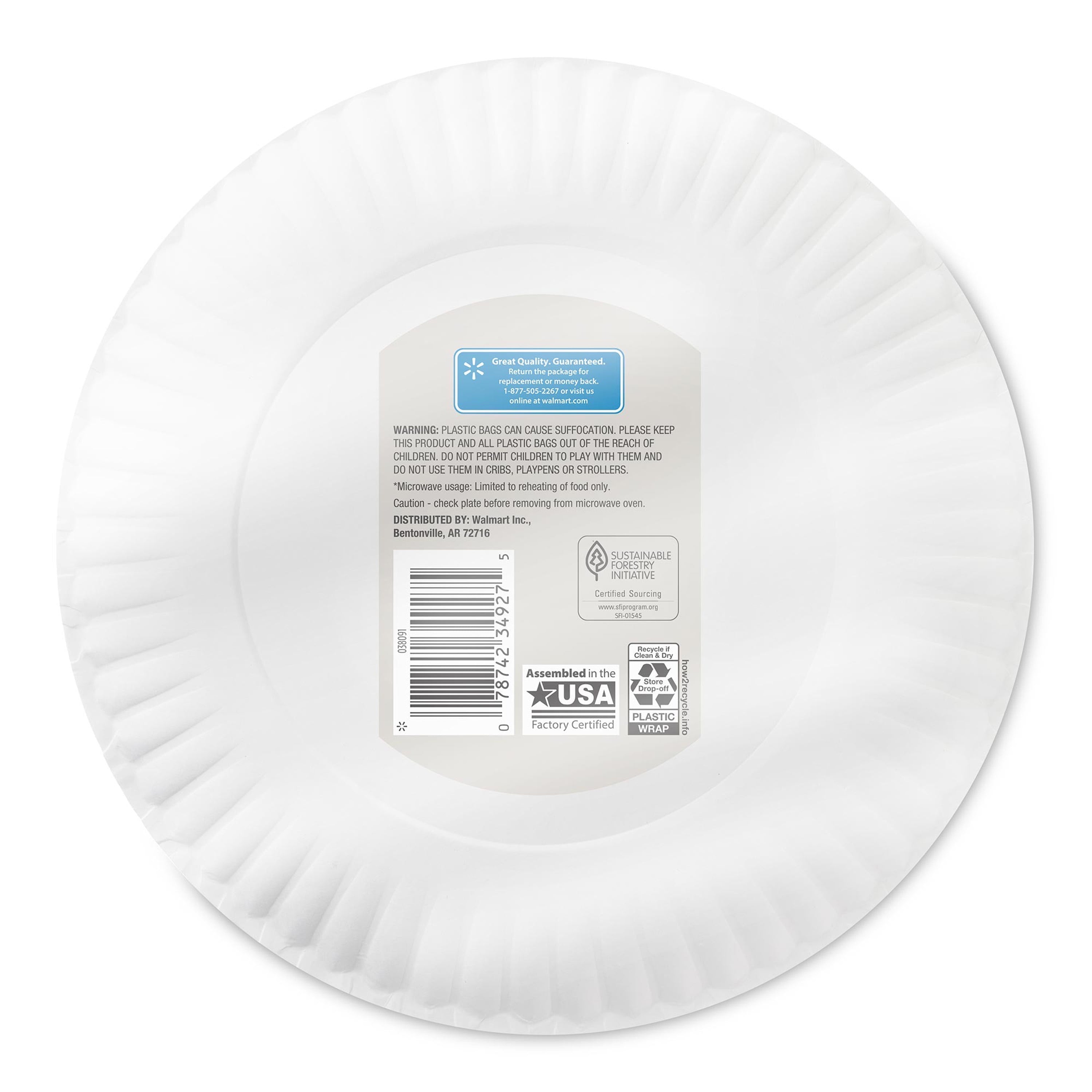 Great Value Uncoated, Microwave Safe, Disposable Paper Plates, 9