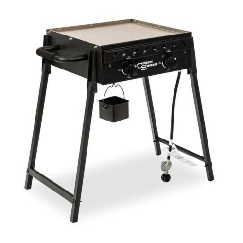 Country Smoker Gas Grill 2-Burner+Folda<wbr/>ble Legs+Grease Pan+Steel Griddle Top
