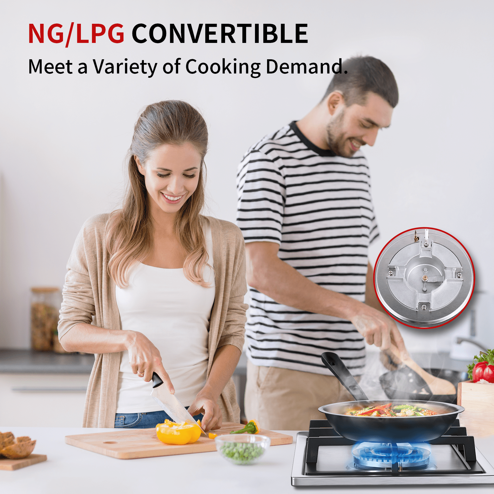 IsEasy Gas Cooktop, 12” 2 Burners Gas Hob, Stainless Steel Built-in Gas Hob Stove Top with NG/LPG Dual Fuel Conversion Kit