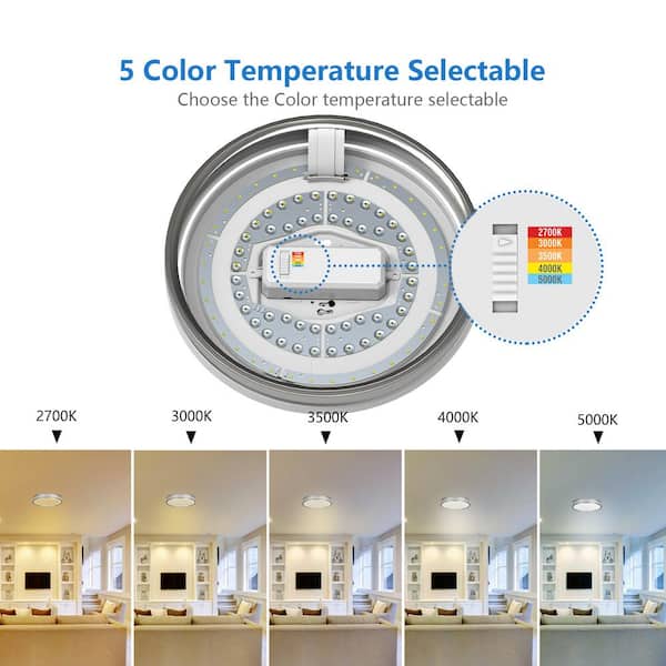 Ashburrow 15 in. Light Brushed Nickel Adjustable CCT Integrated LED Flush Mount with Night Light