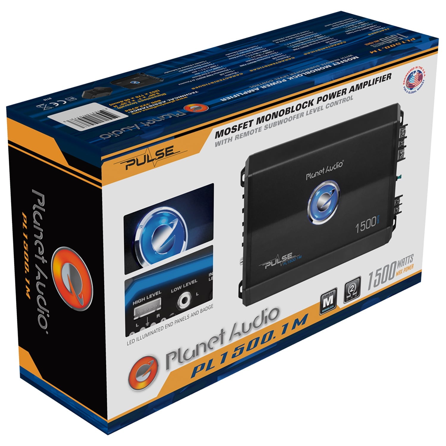 Planet Audio PL1500.1M Pulse Series Car Audio Amplifier - 1500 High Output, Monoblock, 2/8 Ohm, High/Low Level Inputs, Low Pass Crossover, Hook up to Stereo and Subwoofer