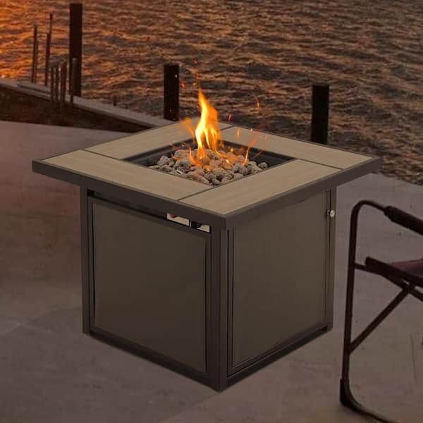 24 in. Gray Square Metal Propane Fire Pit Table