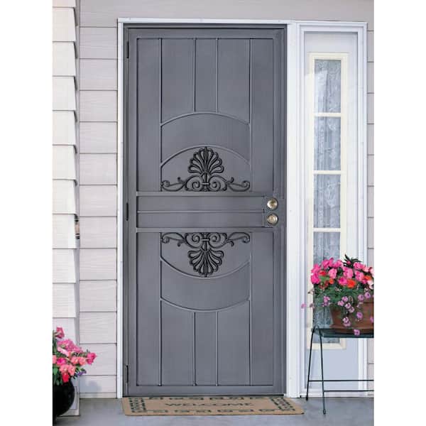 36 in. x 80 in. Empress Black Steel Surface Mount Outswing Security Door with Perforated Steel Screen Inlay