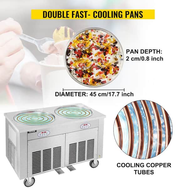 Commercial Silver Ice Cream Roll Maker 1800 Watt Stainless Steel Yogurt Cream Machine with Double Pans for Cafes