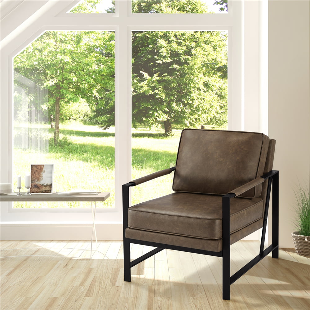 Yaheetech Upholstered Faux Leather Accent Chair,Brown