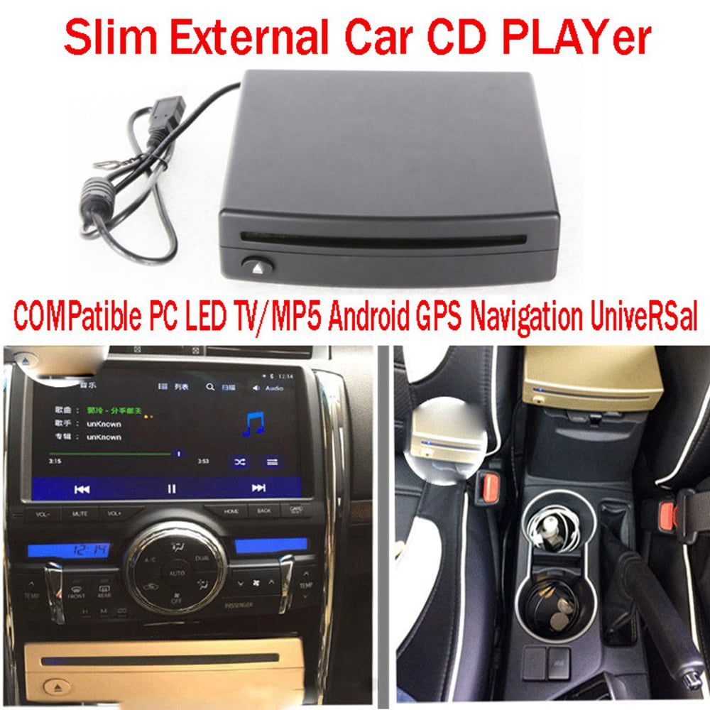 Growment Slim External Car CD Player Compatible PC LED TV/MP5 Android GPS Navigation Universal USB Power Slot-in Type Player