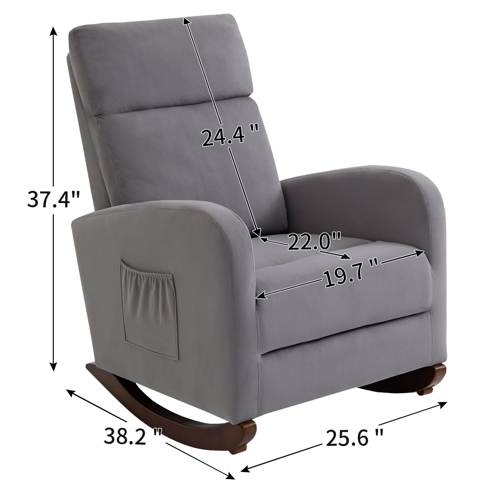 AVAWING Nursery Rocking Chairs Mid Century Glider Chair Upholstered Velvet High Back Arm Chair (Gray)
