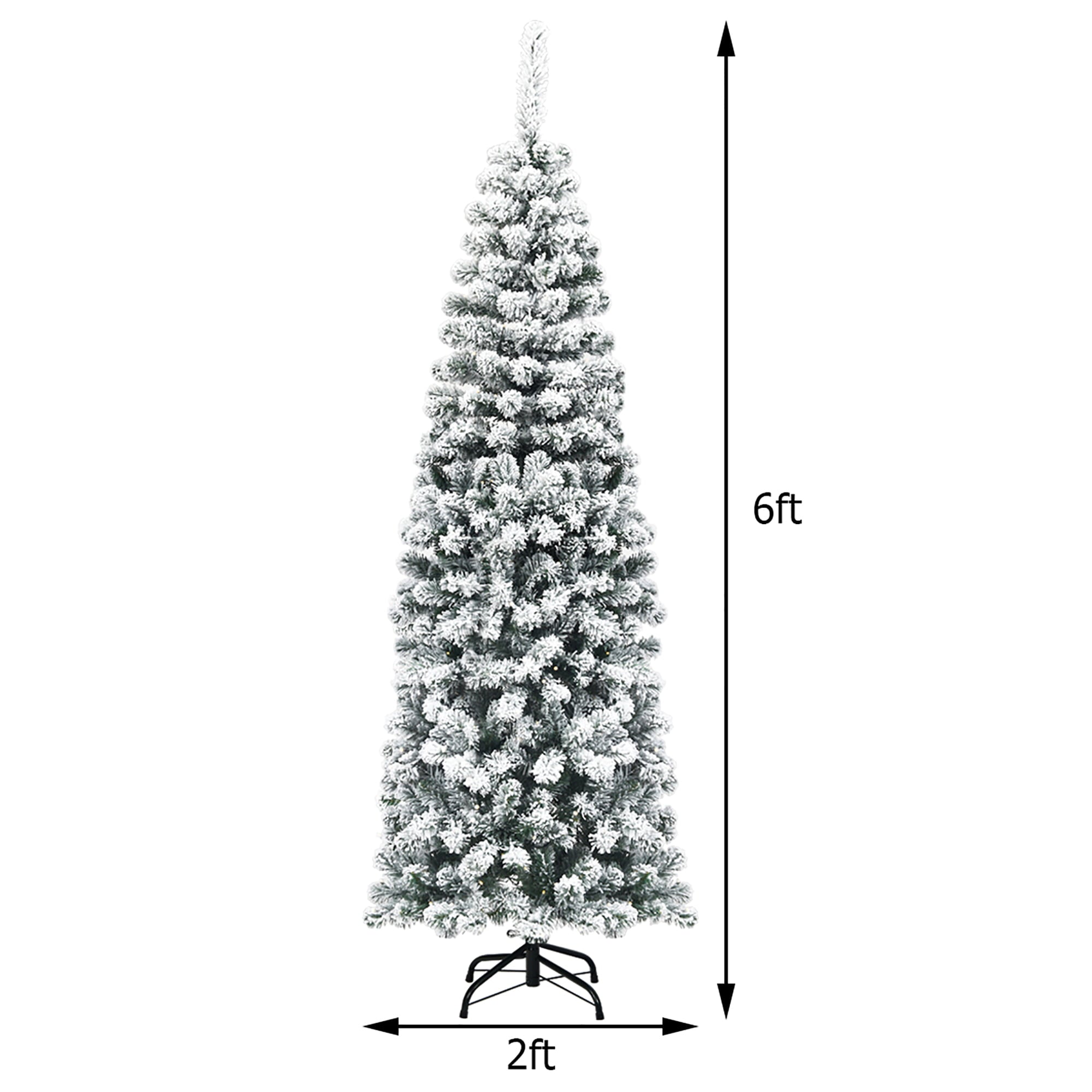 Costway 6Ft Pre-lit Snow Flocked Artificial Pencil Christmas Pine Tree w/ 250 LED Lights