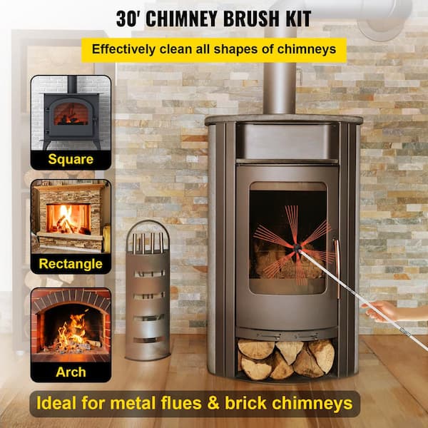 Chimney Sweep Kit 30 ft. Flexible Chimney Brush Kit Driven by Drill with 9 Nylon Flexible Rods Chimney Clean Tool Kit
