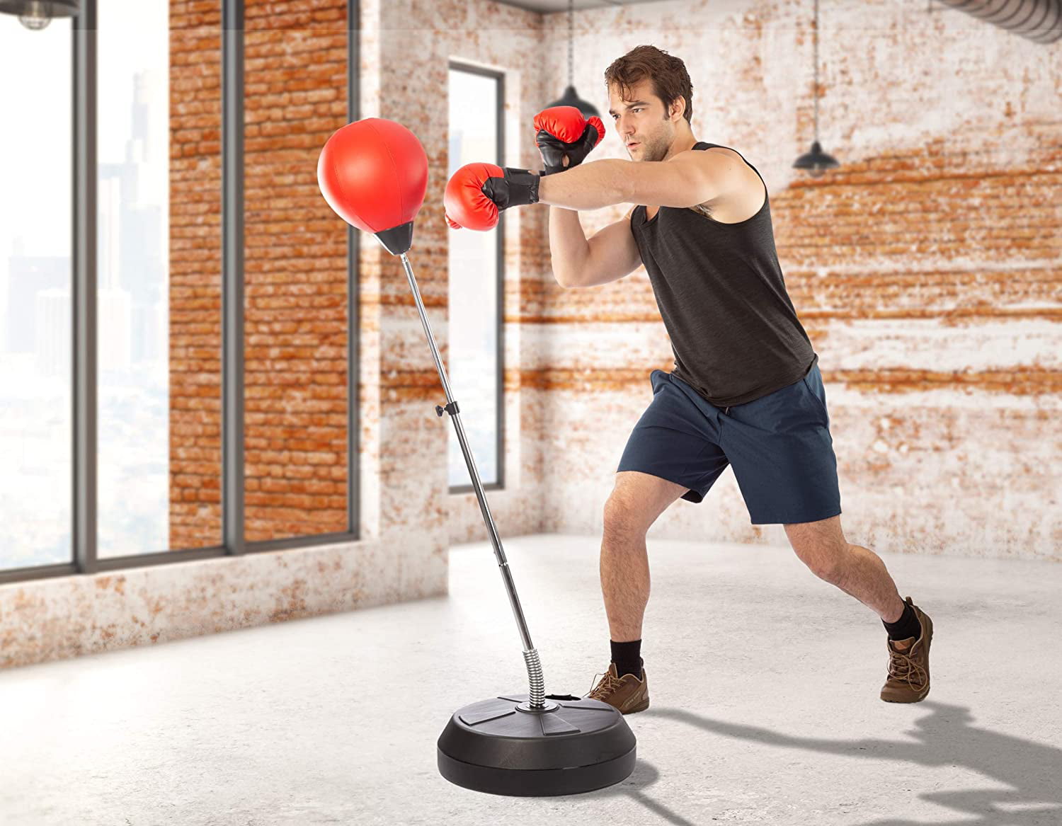Delaman Punching Bag with Stand for Adults & Kids, Adjustable Height Freestanding Punching Ball Boxing Speed Bag, Ideal for MMA Reflex Speed Training, Fitness,Punching and Muscle Building