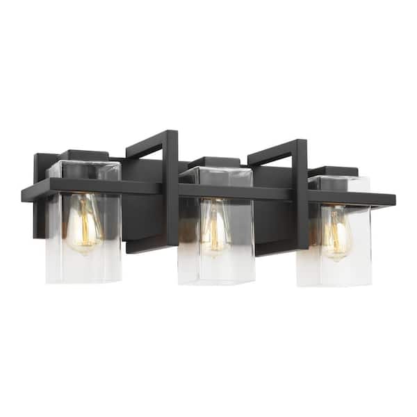 Mitte 24 in. 3-Light Midnight Matte Black Bathroom Vanity Light Clear Glass Shades