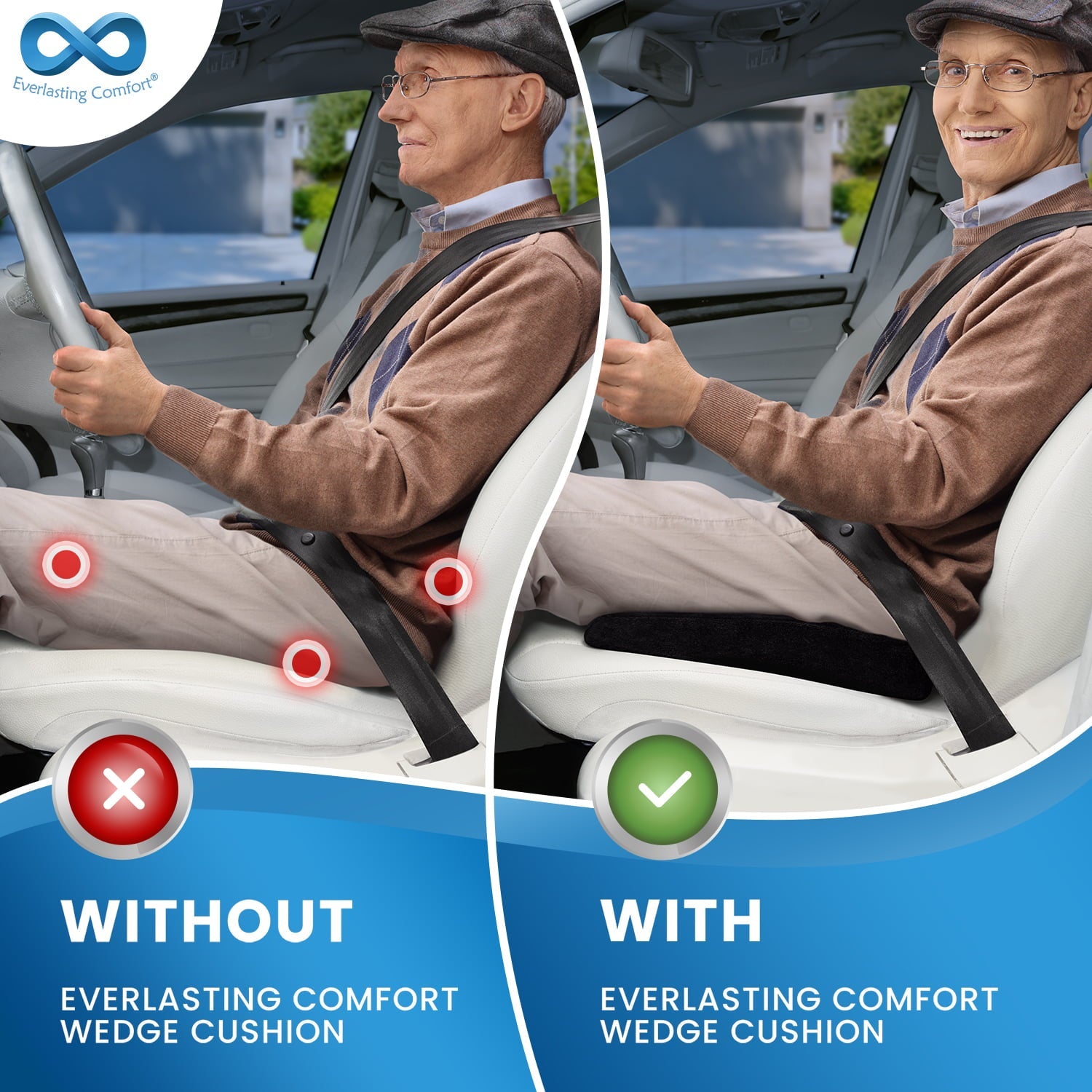 Everlasting Comfort Car and Truck Seat Cushion, Memory Foam Wedge Chair Driving Pillow, Black