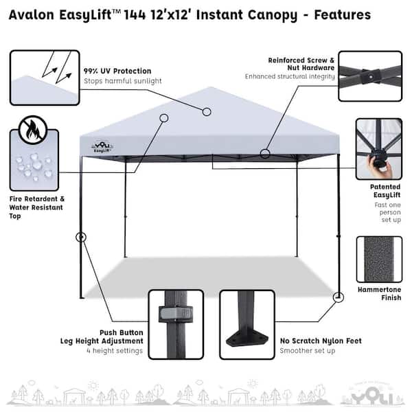 Avalon EasyLift 12 ft. x 12 ft. Instant Pop-Up Canopy Tent with Wheeled Carry Bag and Bonus 4 Anchor Bags White Top